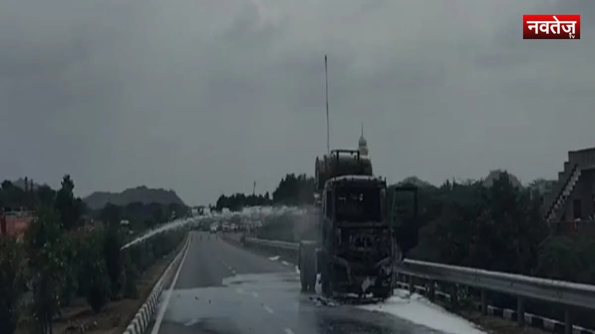 सुमेरपुर में नेशनल हाईवे पर CNG टैंकर में लगी भीषण आग, बाल-बाल बचा चालक; लगा लंबा जाम