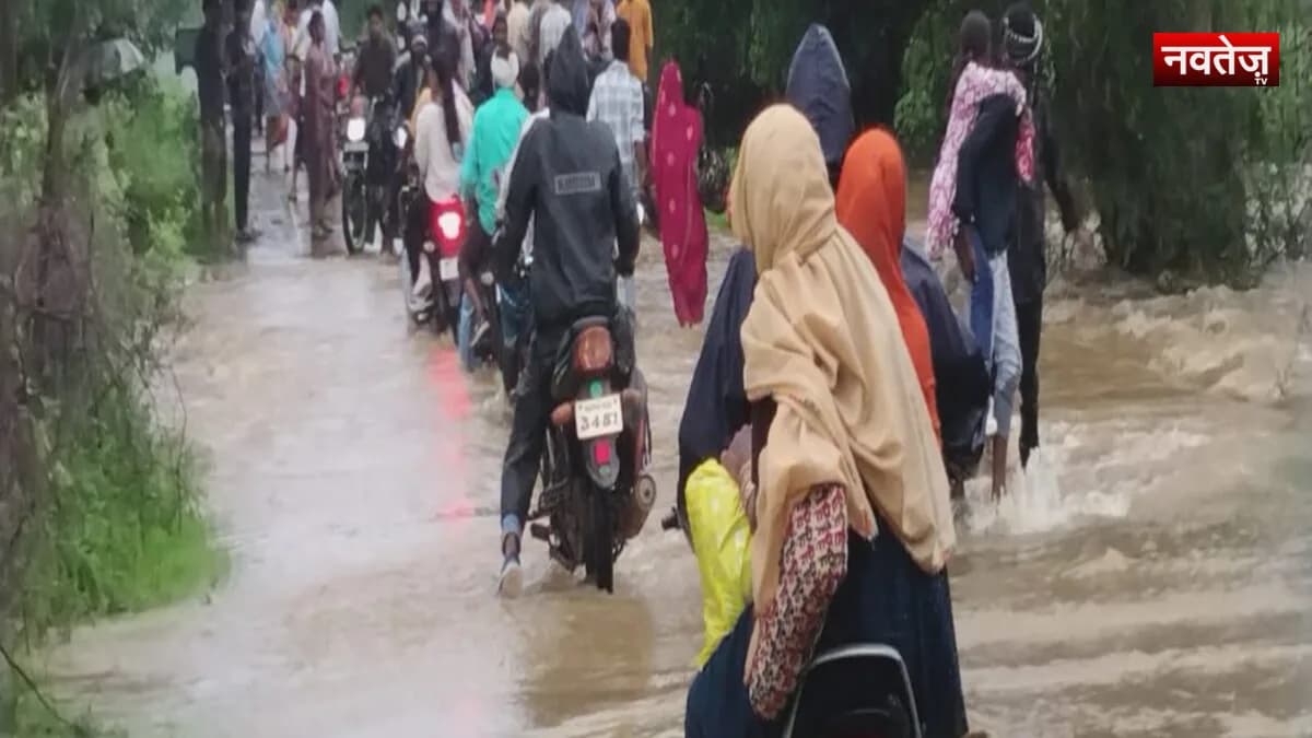 कटनी में उफना कौभी नाला: राखी बंधवाने के लिए जान जोखिम में डालकर रपटा पार करते रहे भाई; VIDEO
